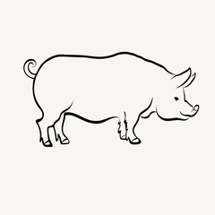 Pig vector drawing of domestic animal in sketch style on isolated background. Hand drawn piglet in line art style for sign, logo, menu, card, print, paper. Illustration with Boar. Animals and food