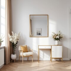 Modern Minimalist Living Room Interior with Gold Accents