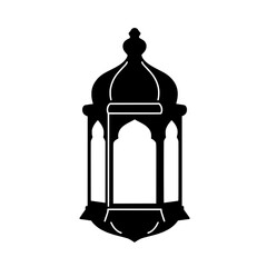 Elegant Silhouette of an Arabian Lantern: A detailed black and white silhouette of a classic Arabian lantern, evoking a sense of mystery, tradition, and timeless beauty.