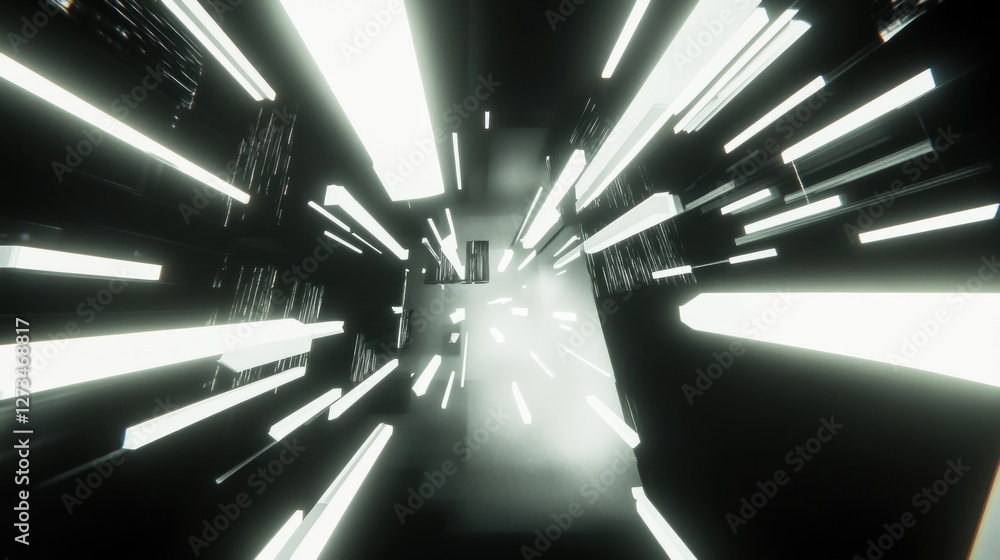 Poster abstract white lines in a dark space tunnel