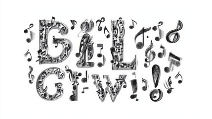 Alphabet ABC vector musical alphabetical font with music note letters of alphabetic typography illustration alphabetically melody typeset isolated on white background