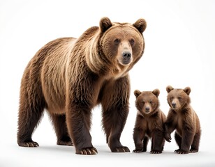Obraz premium Mother Brown Bear with Cubs on White Background