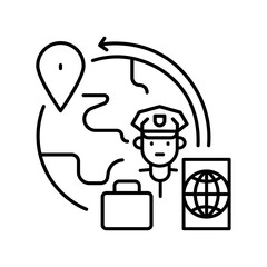 migration policy black line icon.