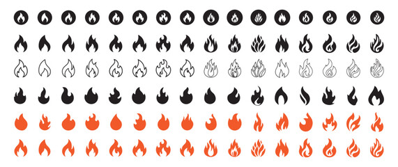 Fire flame icon vector design symbol. Fire icon set on transparent background. Vector illustration eps 10