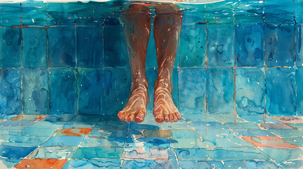 Low section of person standing in swimming pool