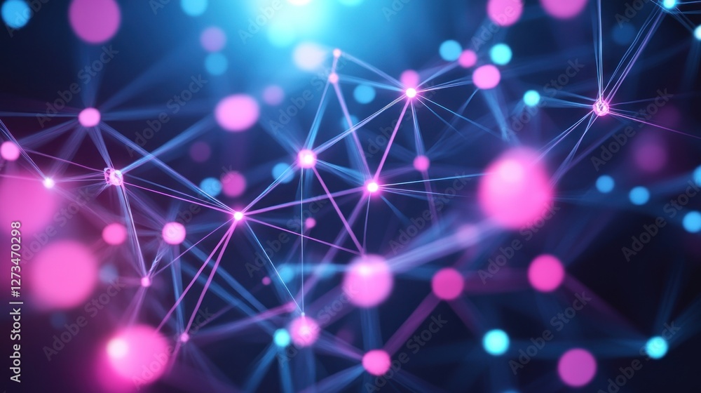 Poster abstract network visualization pink blue nodes