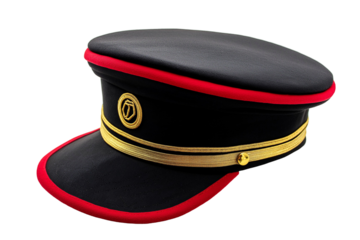 Black and red cap and hat isolated on transparent white background, clipping path