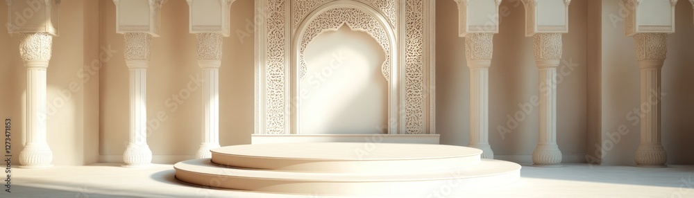 Poster elegant two tiered platform in ornate architectural setting