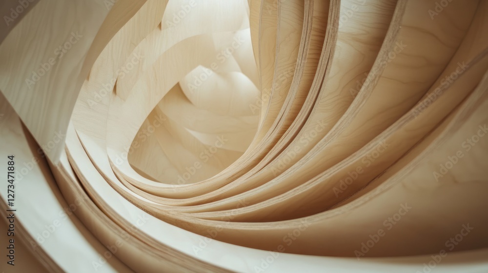Poster abstract composition of layered wood panels creating swirling pattern