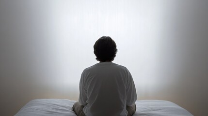 Withdrawal symptoms cause insomnia. A person sitting on the edge of their bed, wide awake