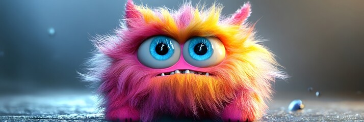 Obraz premium Whimsical Rainbow Furry Monster - 3D Cartoon Character