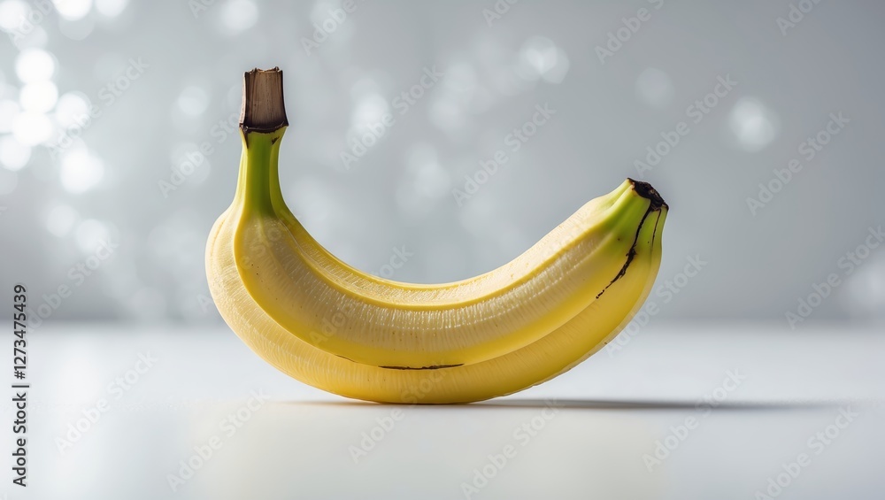 Poster fresh yellow banana resting on a smooth surface with soft light highlighting its curves and texture