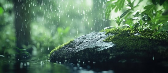 Rainy Forest Rock with Moss