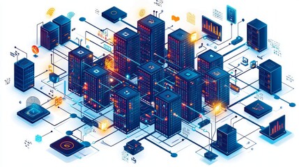 Obraz premium Futuristic server network isometric illustration