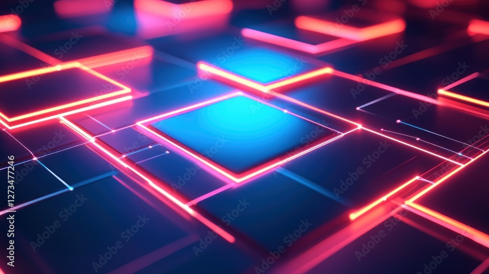 Poster Abstract Neon Grid Pattern with Bright Colors