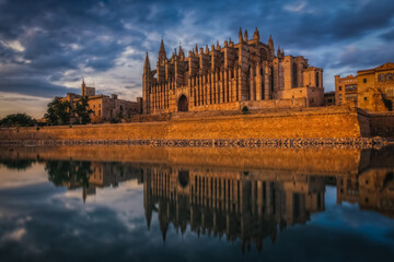 Cathedral of Palma de Mallorca at sunset. Mallorca island, Balearic islands, Spain. November 2024.