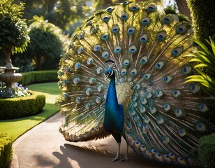 Obraz premium Majestic Peacock in a Lush Garden