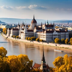Fototapeta premium Budapest Parliament Building Autumn Panorama