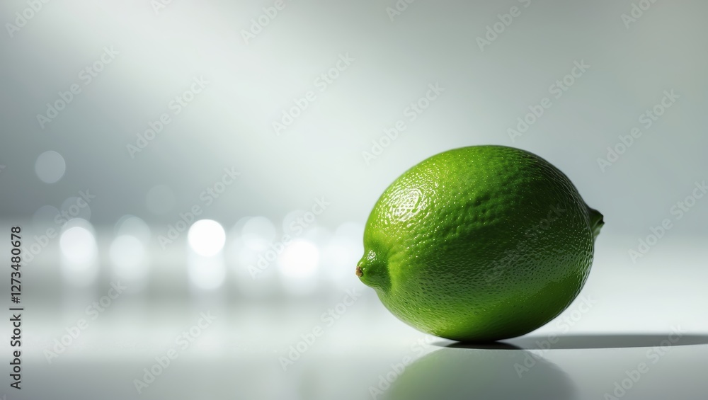 Aufkleber fresh green lime resting on a reflective surface with soft light illuminating its surface
