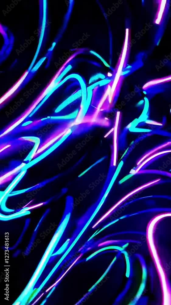 Poster dynamic fluorescent patterns illuminate abstract kaleidoscope in vibrant neon swirls