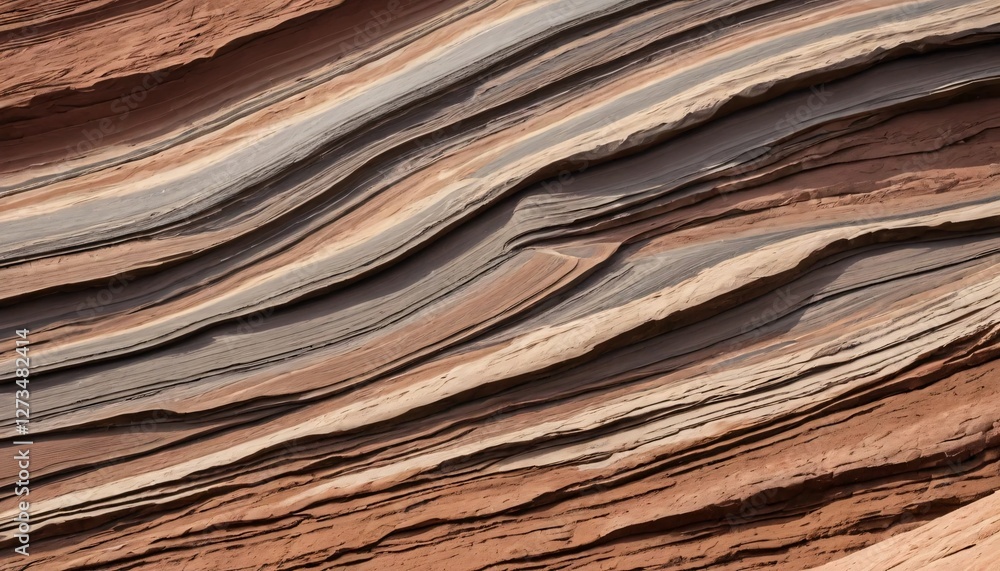 Poster wavy rock strata formation. sedimentary layers in reds, browns, grays, and creams. intricate pattern