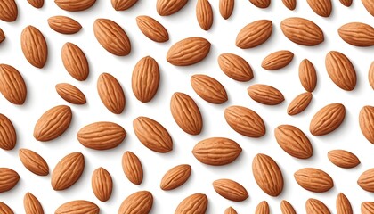 Scattered Almonds on White Background