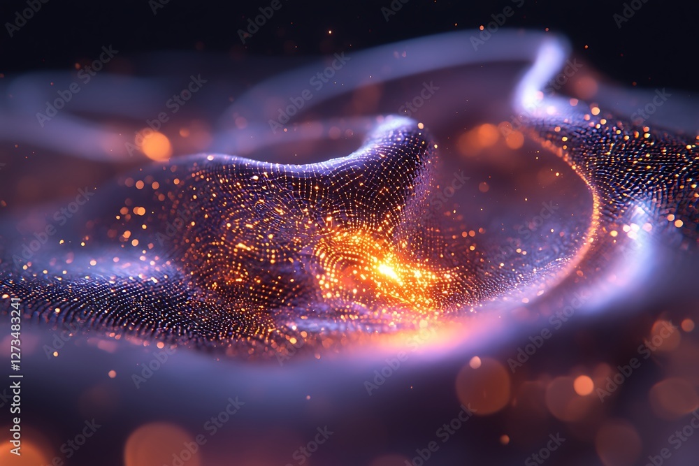 Poster abstract glowing particle wave with depth and artistic rendering