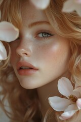 A mysterious look through magnolia petals: glamorous surrealism in detail
