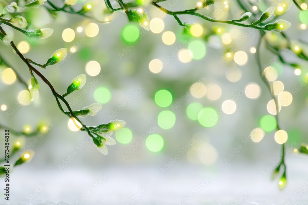 Poster a branch of a tree lit up with lights in the background