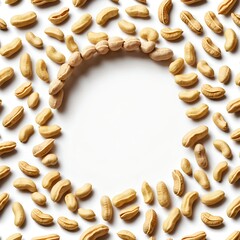 Cashews Arranged in a Circle Frame on White Background