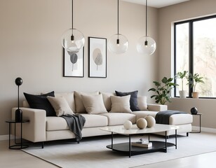 Modern Beige Sectional Sofa in Minimalist Living Room