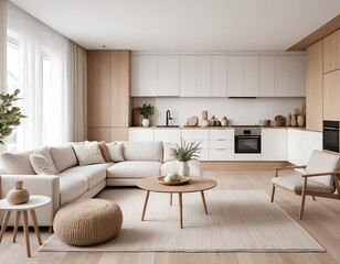 Modern Minimalist Living Room and Kitchen Interior Design