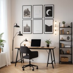 Modern Home Office Workspace with Black and White Decor