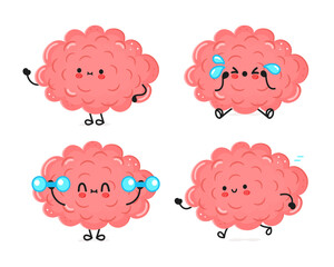 Funny Brain characters bundle set. Vector hand drawn Brain character illustration