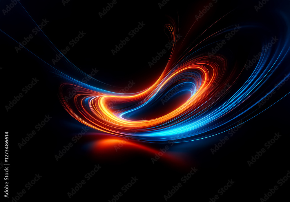 Poster shenzhen, china - unknown date : swirling streaks of vibrant orange and blue light paint a dynamic a