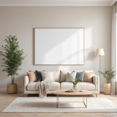 Modern Living Room Interior with Blank Canvas Mockup