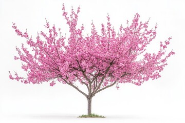 Fototapeta premium A tree with bright pink flowers against a clean white background
