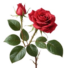 Fototapeta premium Red Rose with Bud and Leaves