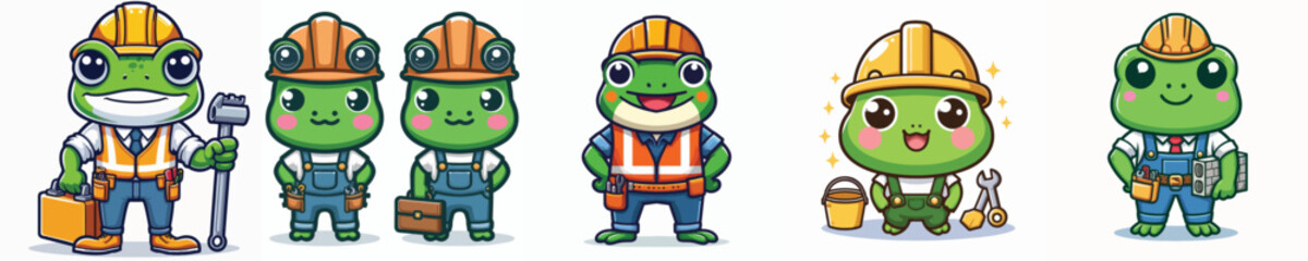 vector collection of frogs wearing construction worker costumes