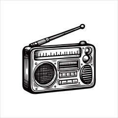illustrator black white vector of Old Radio 