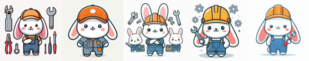 Fototapeta premium Vector rabbit wearing a workshop worker costume