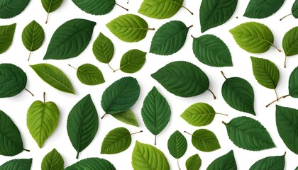 Green Leaves Pattern on White Background