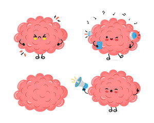 Funny Brain characters bundle set. Vector hand drawn doodle style cartoon character illustration icon design. Cute Brain mascot character collection
