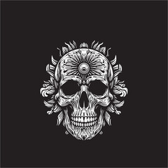Illustration Vector of skull and snake drawing line black white