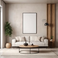 Minimalist Living Room Interior with Blank Canvas Mockup