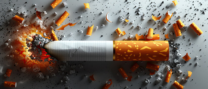 Breaking the cycle of smoking through impactful representation of a crushed cigarette on a textured surface