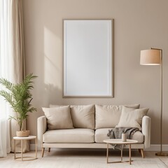 Beige Sofa in Modern Minimalist Living Room Interior