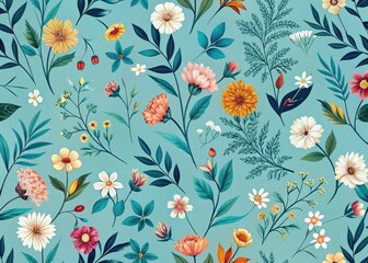 Pastel blue backdrop: minimalist floral silhouettes create a modern, serene design.