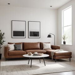 Modern Brown Leather Sectional Sofa in Minimalist Living Room