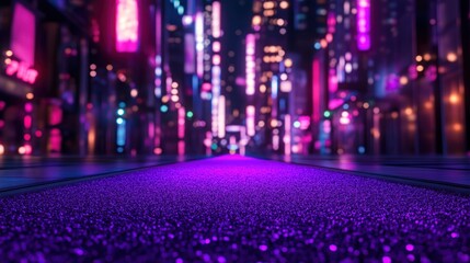 Night Cityscape Vibrant Purple Glow Futuristic Urban Streetscape